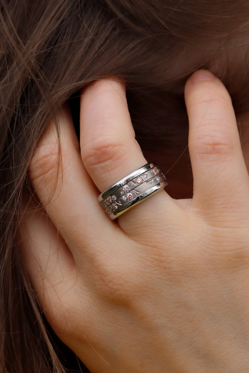 Set von 3 Innenringen aus 18K Graugold (3 Medium Addons) Hanami mit Diamanten und "Pur" rosa Diamanten für mood Luxus-Ring