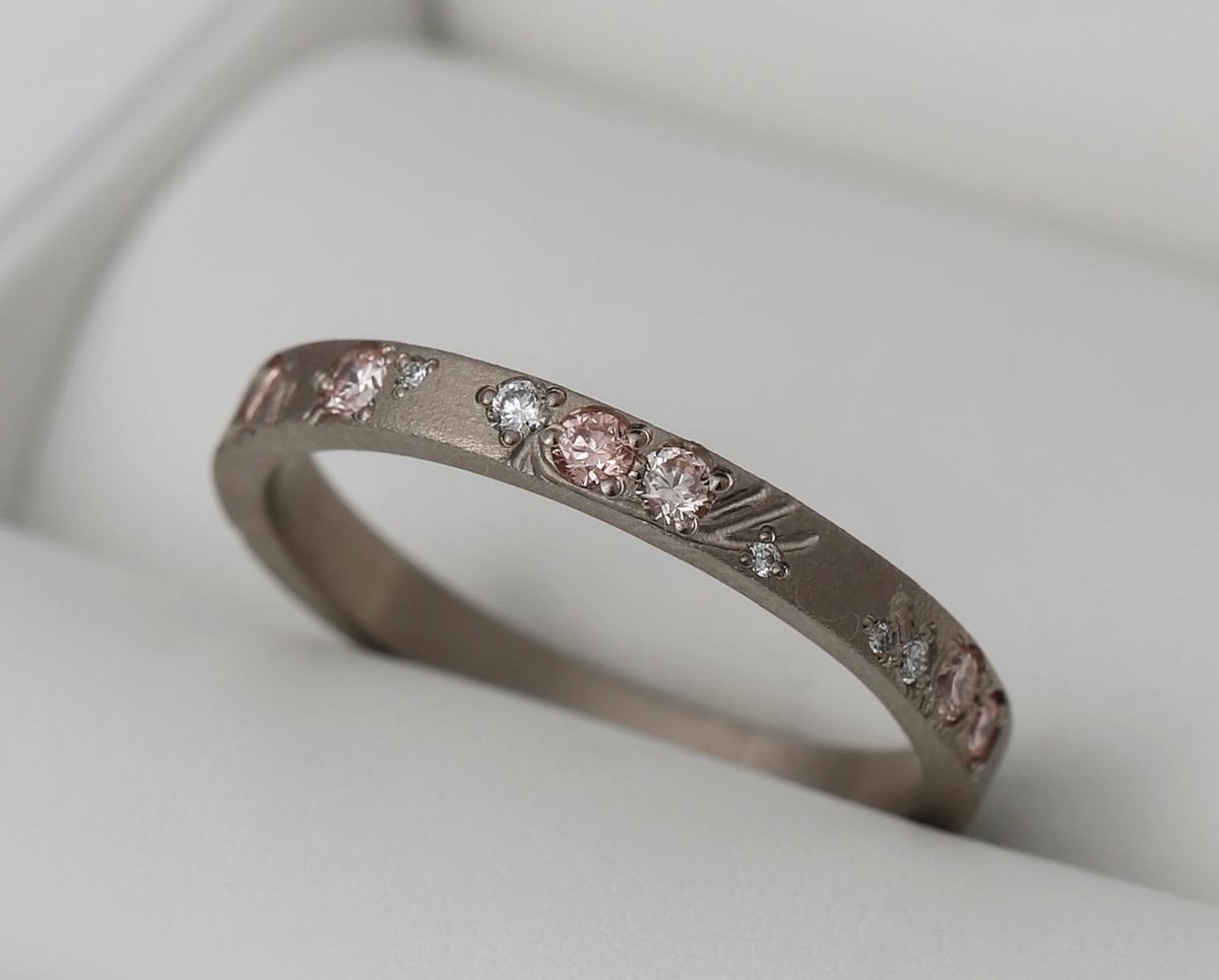 Set von 3 Innenringen aus 18K Graugold (3 Medium Addons) Hanami mit Diamanten und "Pur" rosa Diamanten für mood Luxus-Ring