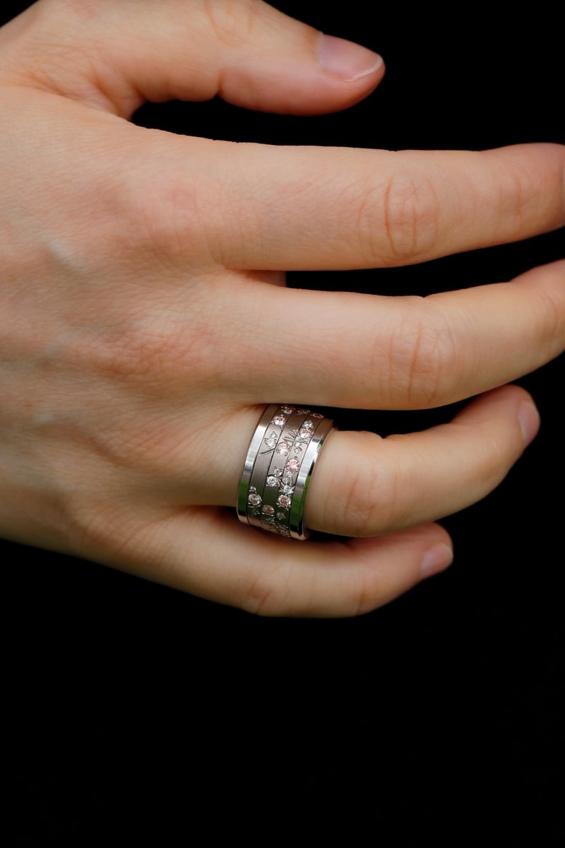 Set von 3 Innenringen aus 18K Graugold (3 Medium Addons) Hanami mit Diamanten und "Pur" rosa Diamanten für mood Luxus-Ring