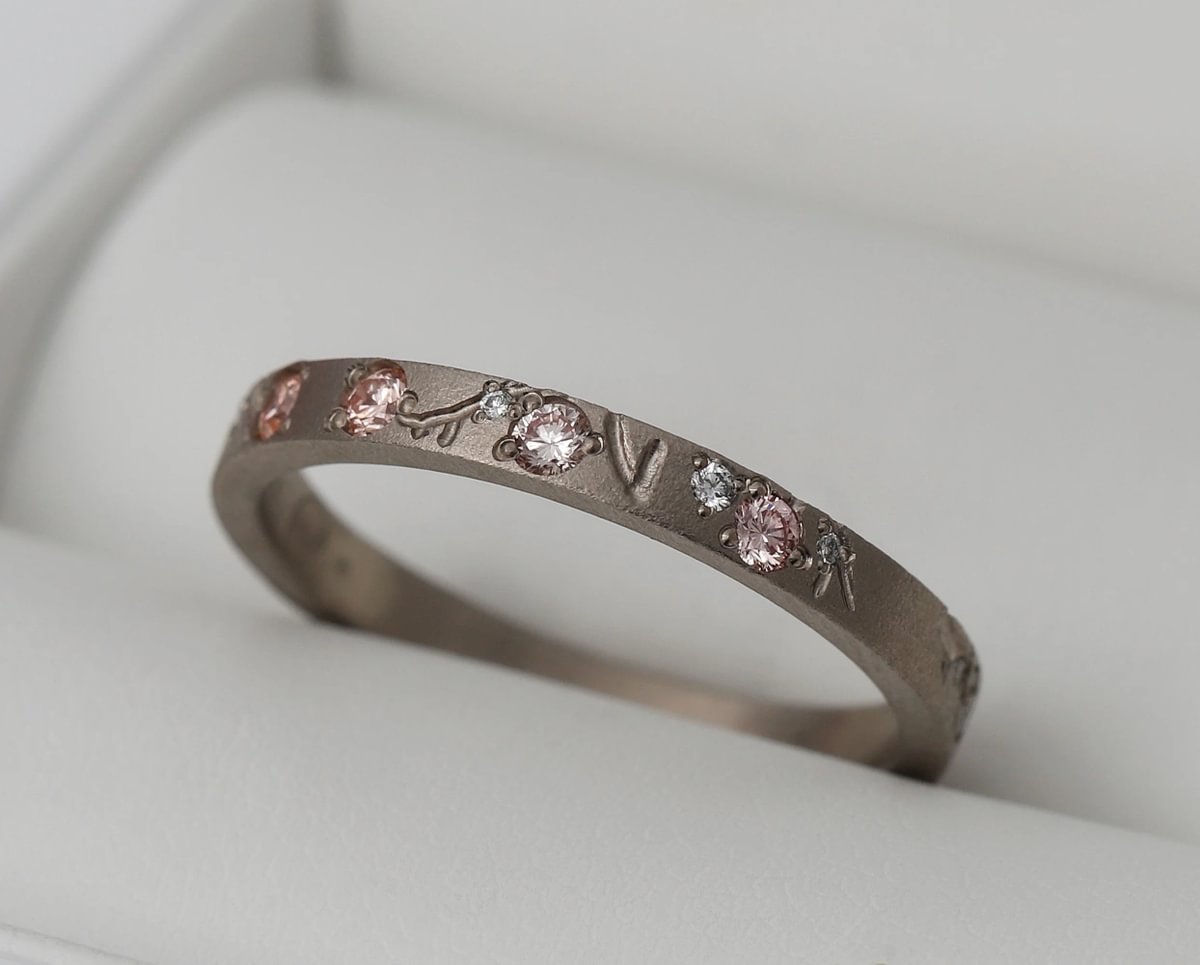 Set von 3 Innenringen aus 18K Graugold (3 Medium Addons) Hanami mit Diamanten und "Pur" rosa Diamanten für mood Luxus-Ring