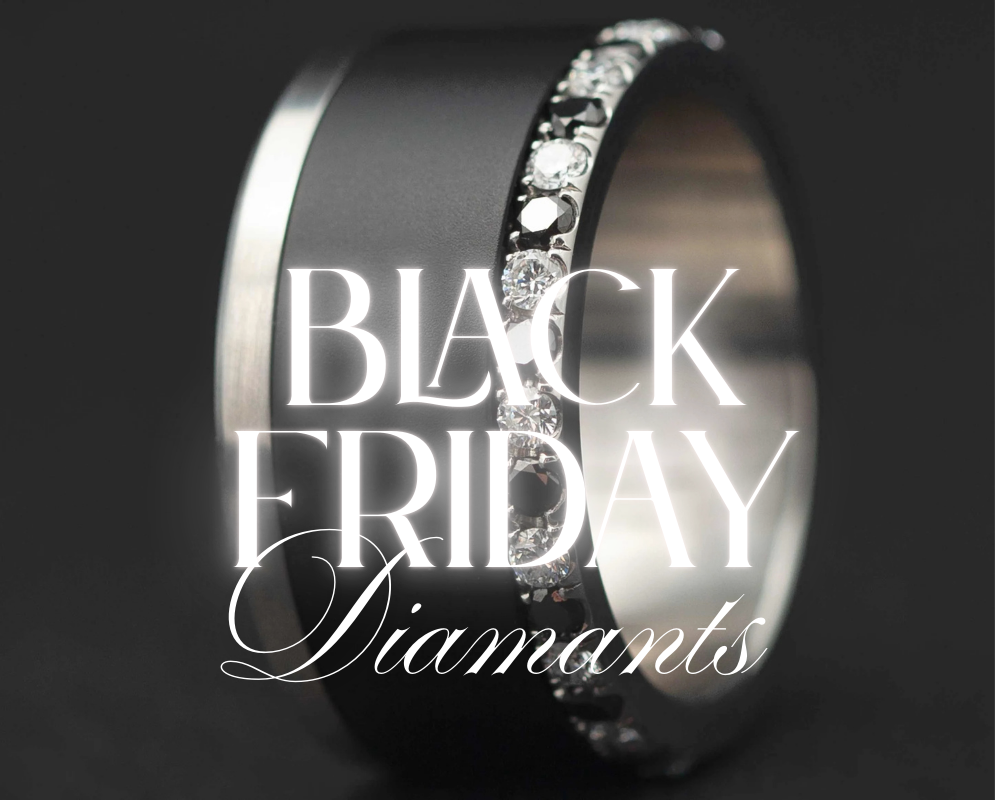 Small Fassung mit Diamanten und 1,9mm schwarzen Diamanten auf einer Seite vollständig besetzt