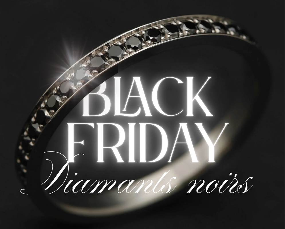 Medium Addon aus Stahl für personalisierbaren mood Ring mit schwarzen 1,6mm Diamanten vollständig besetzt