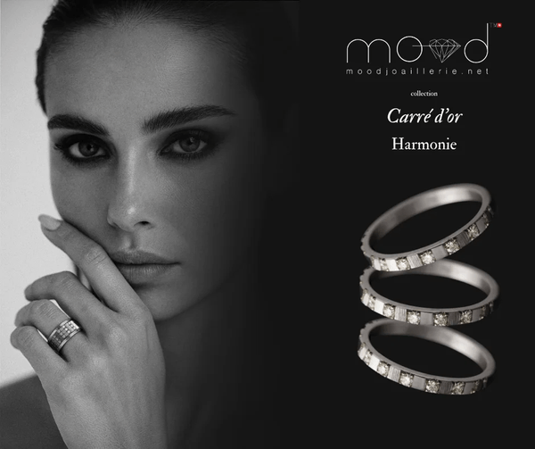 Anneau en or gris 18k (medium) "Harmonie" de la collection "Carré d'or" pour bague mood de luxe