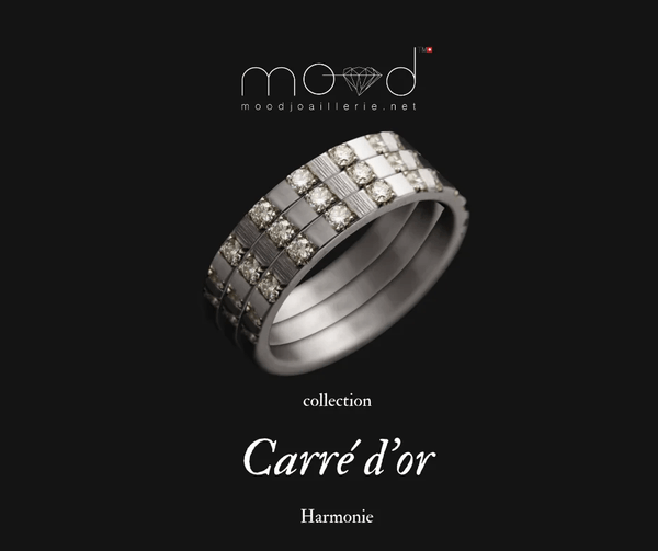 Anneau en or gris 18k (medium) "Harmonie" de la collection "Carré d'or" pour bague mood de luxe