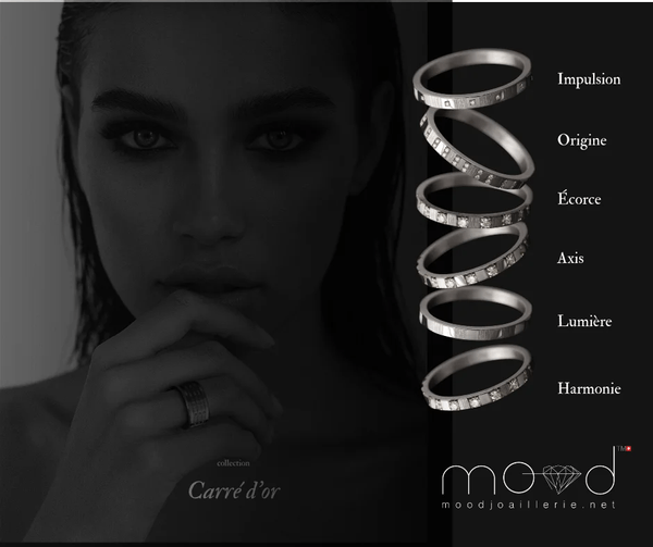 Anneau en or gris 18k (medium) "Harmonie" de la collection "Carré d'or" pour bague mood de luxe