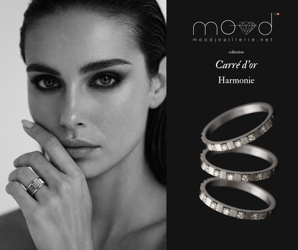 Anneau en or gris 18k (medium) "Harmonie" de la collection "Carré d'or" pour bague mood de luxe