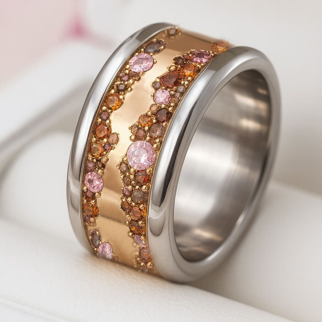 Innenring aus 18K Rotgold (Addon) Goldblätter mit Edelsteinen für luxuriöse Mood Ringe