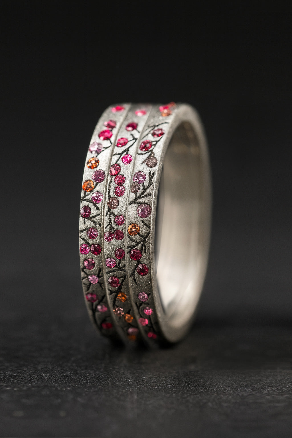 3 Anneaux en argent (pack de 3 medium) Souffle d'automne  avec pierres précieuses pour bague mood de luxe