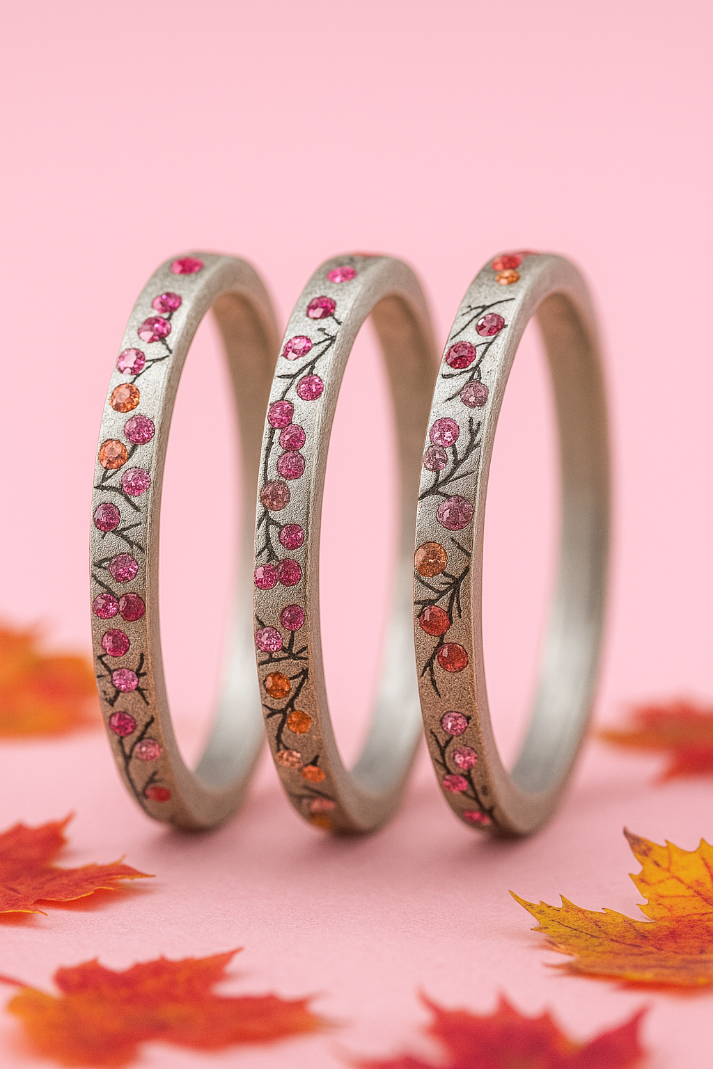 3 Anneaux en argent (pack de 3 medium) Souffle d'automne  avec pierres précieuses pour bague mood de luxe
