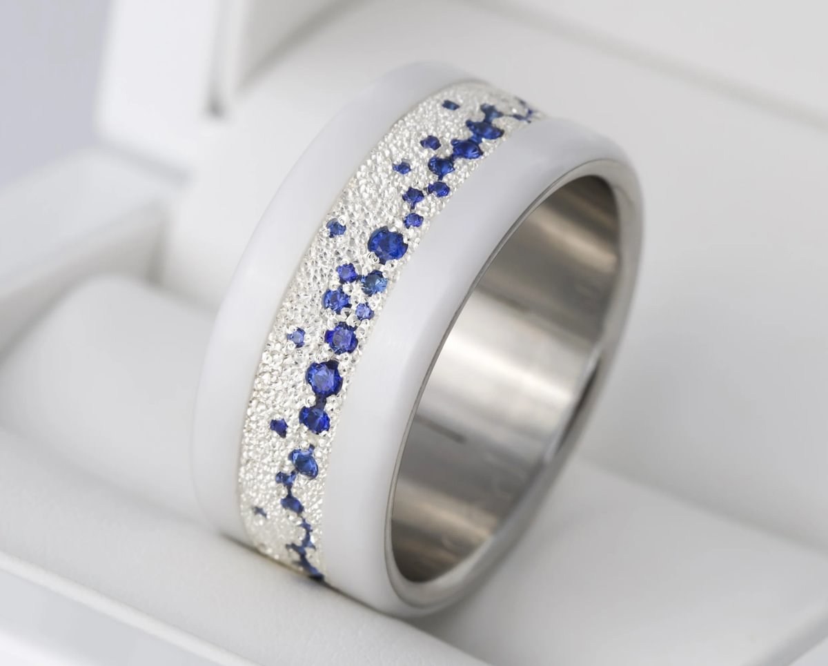 Innenring aus Glitter Silber (2/3 Addon) Yarrow Athena mit blauen Saphiren für Luxus mood Ring