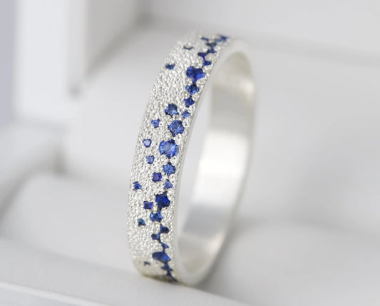 Innenring aus Glitter Silber (2/3 Addon) Yarrow Athena mit blauen Saphiren für Luxus mood Ring