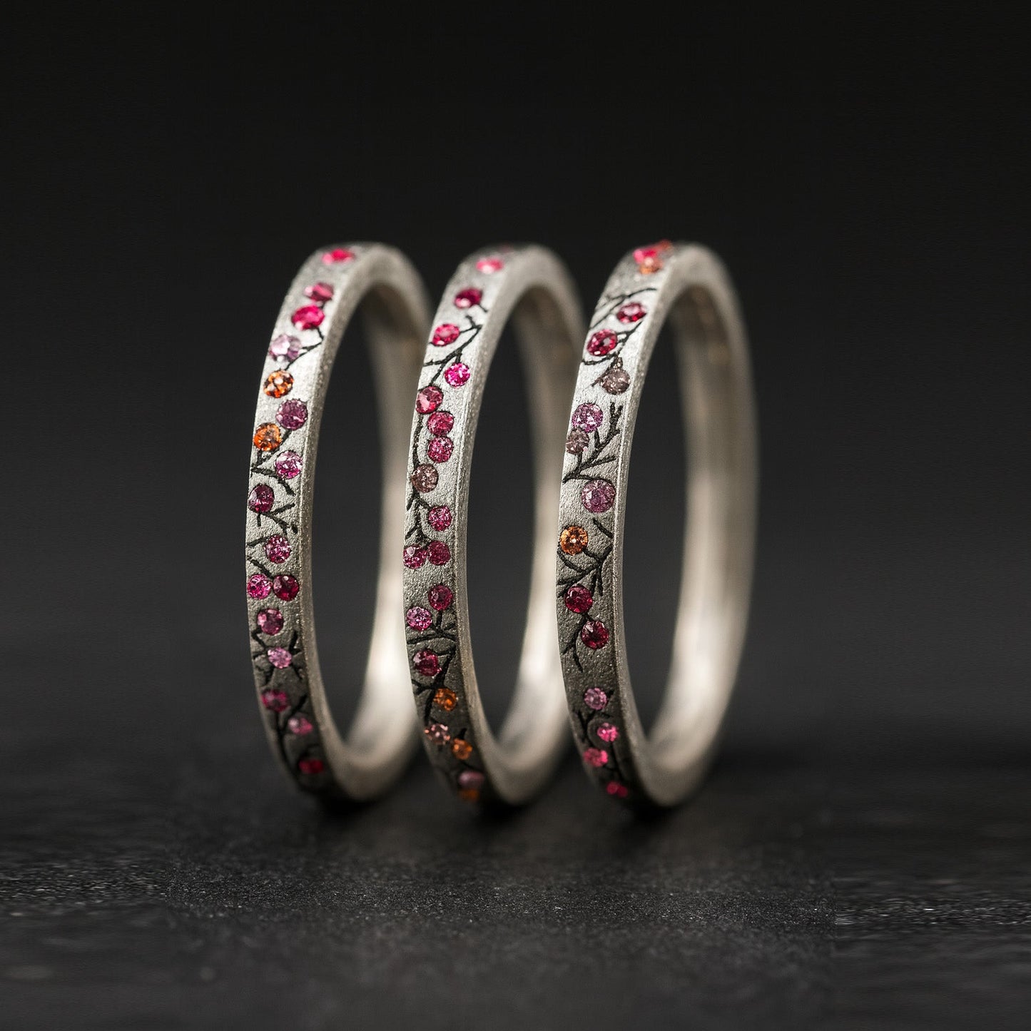 3 Anneaux en argent (pack de 3 medium) Souffle d'automne  avec pierres précieuses pour bague mood de luxe