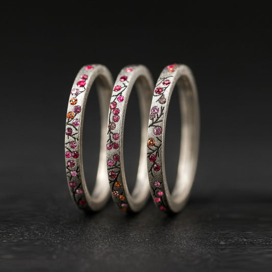 3 Anneaux en argent (pack de 3 medium) Souffle d'automne  avec pierres précieuses pour bague mood de luxe