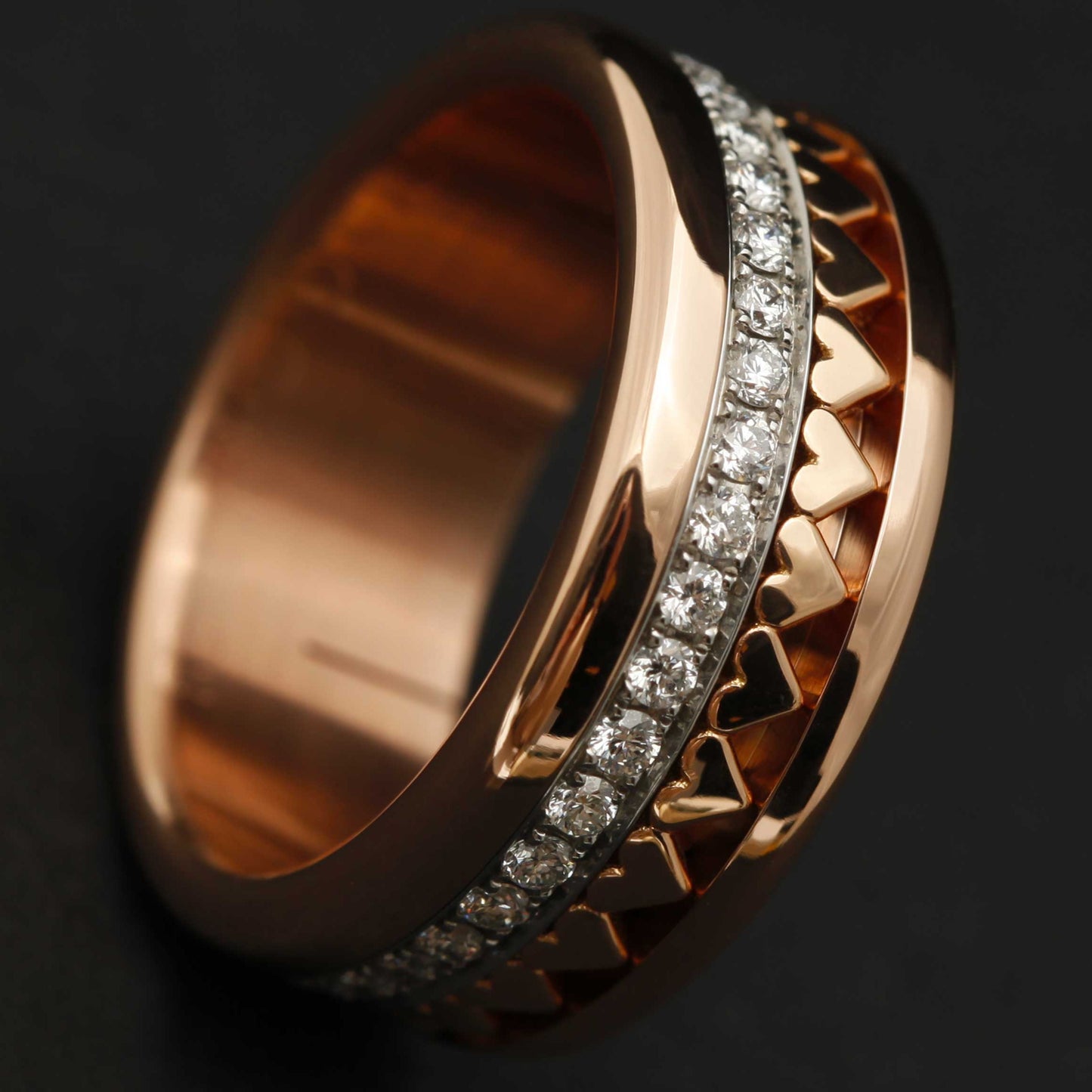 Medium Addon aus Stahl für personalisierbaren mood Ring mit 1,6mm Diamanten vollständig besetzt